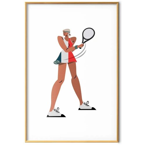  Plakat - Tennis Player with a Racket on a White Background - Illustration 60x90 Zlatni okvir Cene