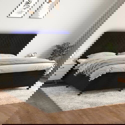 VidaXL Box spring postelja z vzmetnico LED črna 160x200 cm žamet Slike