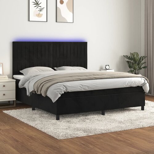 VidaXL Krevet box spring s madracem LED crni 160x200 cm bar&amp;scaron;un Slike