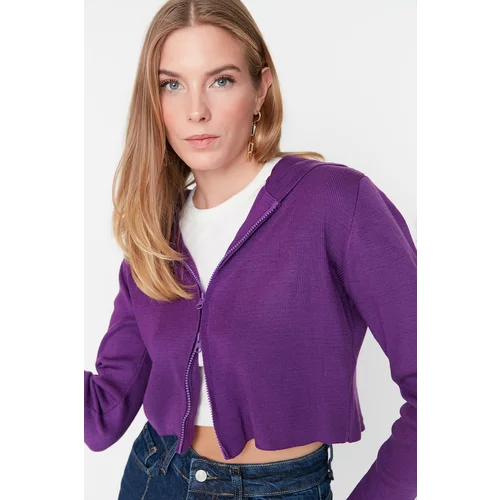 Trendyol Purple Hooded Detailed Knitwear Cardigan
