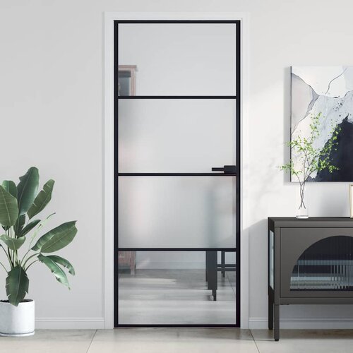 Sobna vrata tanka crna 83 x 201,5 cm kaljeno staklo i aluminij Cene