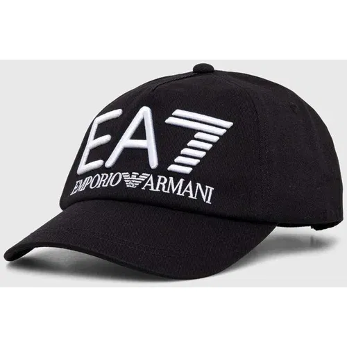 Ea7 Emporio Armani Pamučna kapa sa šiltom boja: crna, s aplikacijom, CC980.245091