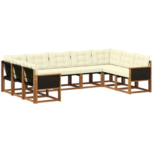 vidaXL Zunanja garnitura za sedenje z blazino 9 pcs Naravna in smetana, (5000282677) Cene