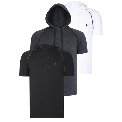 Dewberry TRIPLE SET T8570 HOODED MEN&amp;#039;S T-SHIRT-ANTHRACITE-WHITE-BLACK Slike