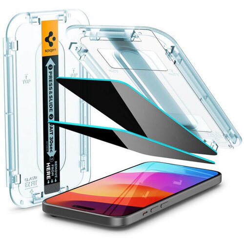 Spigen GLAS.tR EZ Fit Privacy zasebnostno za&scaron;čitno steklo za telefon iPhone 15 (2 Pack) z aplikatorjem Cene
