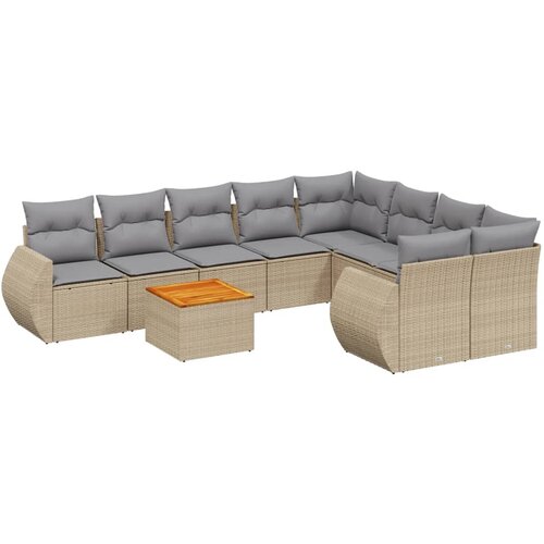 9-dijelni set vrtnih sofa s jastucima bež od poliratana 70 x 62 x 69 cm Slike