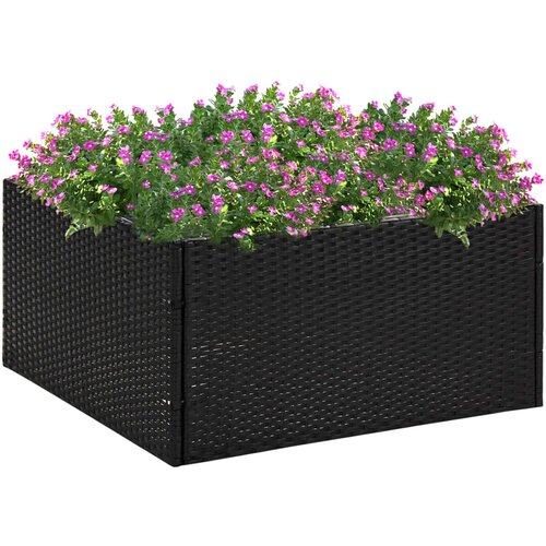 VidaXL Vrtno cvetlično korito črno 80x80x40 cm poli ratan Slike