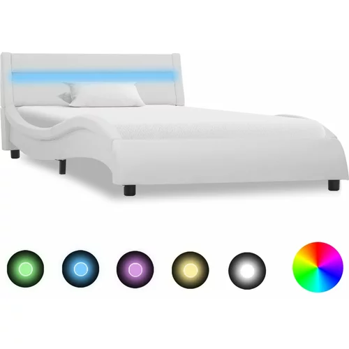  za krevet od umjetne kože s LED svjetlom bijeli 90x200 cm