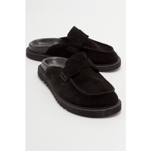 LuviShoes LAVEN Women's Black Suede Genuine Leather Slippers Cene