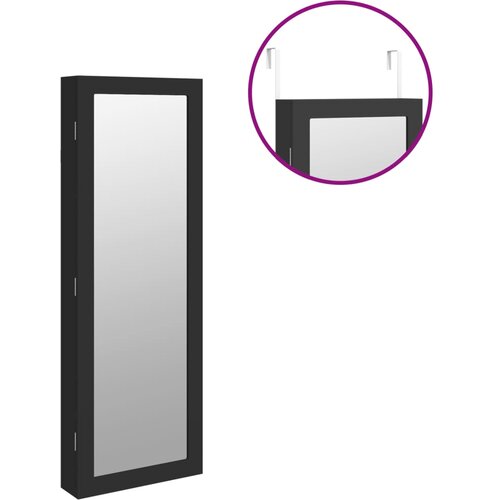  Zidni ormarić za nakit s ogledalom crni 37,5 x 10 x 106 cm Slike