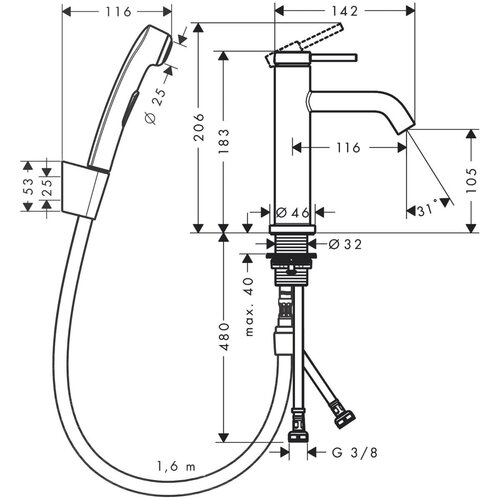 Hansgrohe 73211000 tecturis s 110 clickclack armatura za umivalnik s higijenskim tuš setom Cene