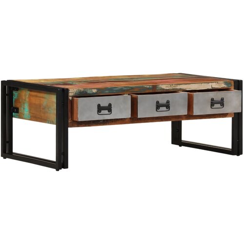  Stolić za kavu s 3 ladice od masivnog recikliranog drva 100 x 50 x 35 cm Slike