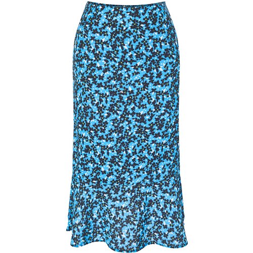 Trendyol Blue Flounce Viscose Fabric Animal Pattern Midi Woven Skirt Cene