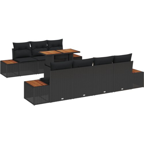 VidaXL set od 8 dijelova vrtne sofe s jastučićima crnog poly ratana Slike