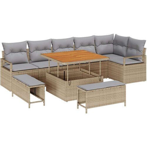  9-komadni set sofe za vrt s jastučićima Bež Poli Ratan Akacija  2-sjedalna vrtna sofa s jastučićima Bež Poli Ratan  3-komadni se Cijene