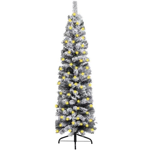 vidaXL usko božićno drvce s LED svjetlima i snijegom zeleno 210 cm PVC