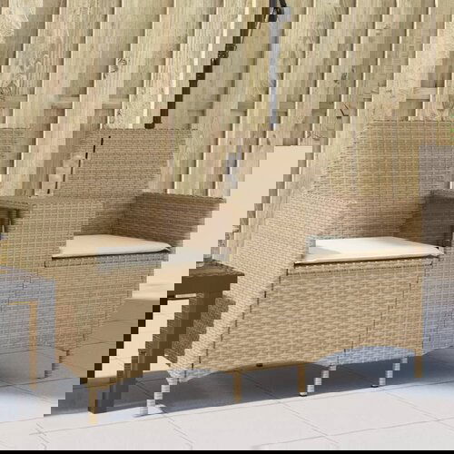  The Living Store Vrtni kavč dvosed z mizo in blazinami bež poli ratan - Vrtni Kavč, (21478922) Cene