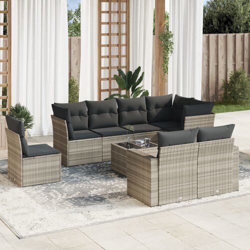 vidaXL 9-dijelni set vrtnih sofa od poliratana s jastucima svjetlosivi Cijene