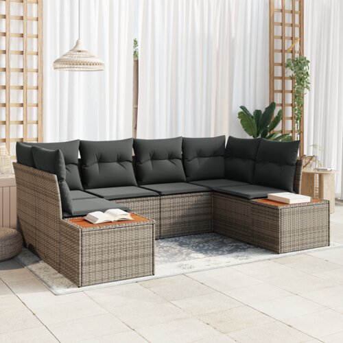vidaXL 6-delni vrtni kavč set z blazinami siva poly ratan acacia Cene