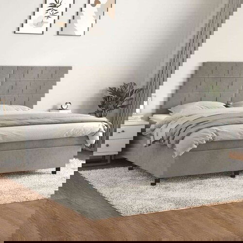  Box spring postelja z vzmetnico svetlo siva 180x200 cm žamet, (20846625) Slike