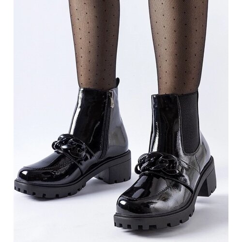 Gemre Black patent insulated ankle boots with a Leo buckle Cene