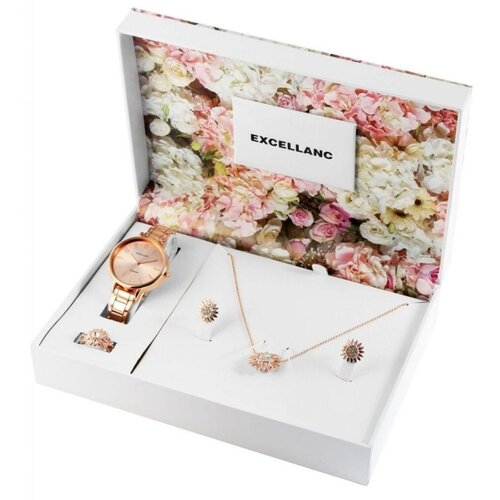 Excellanc Set nakita, Sat + ogrlica + minđu&amp;scaron;e + prsten, Rose gold Slike