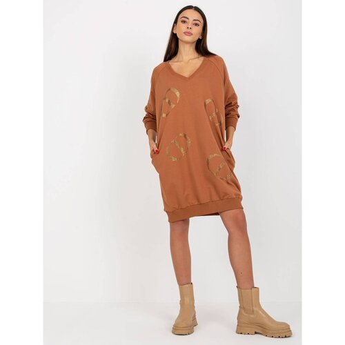 Fashion Hunters Light brown one size long sweatshirt with rhinestones appliqu&amp;eacute; Slike
