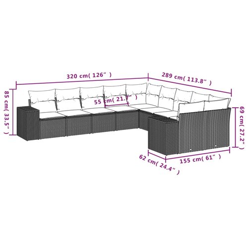  10-dijelni set vrtnih sofa s jastucima crni od poliratana Crna 83 x 62 x 69 cm Slike