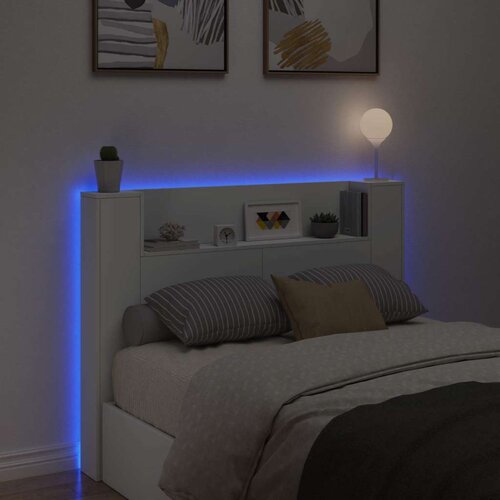  Krevetna ploča s LED-om s policom Bijelo 140 x 16 5 x 103 5 cm - Bijelo 140 cm Slike