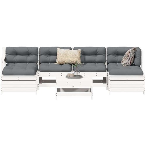  7-dijelni set vrtnih sofa bijeli od masivne borovine Slike