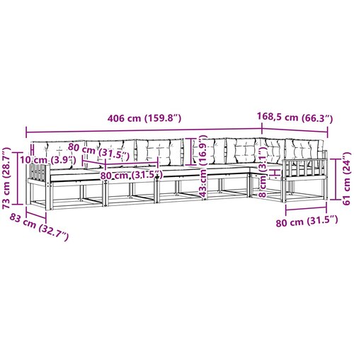  Set vanjskih sofa 6 kom. Prirodna i krem Smeđa 406 x 168,5 x 73 cm Slike