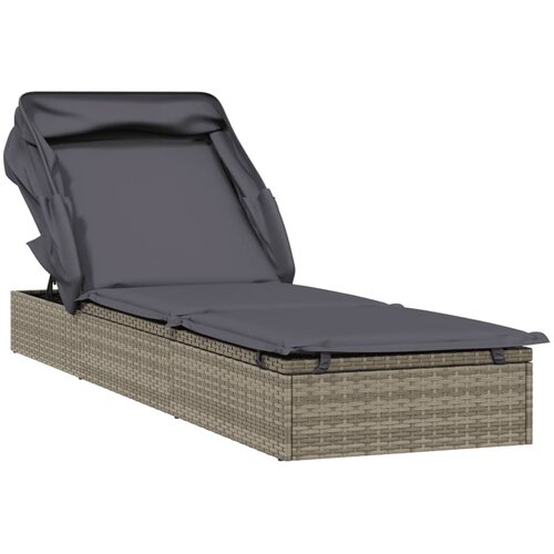 LEŽAJ za sunčanje sklopivi krov sivi 213 x 63 x 97 cm poliratan Slike