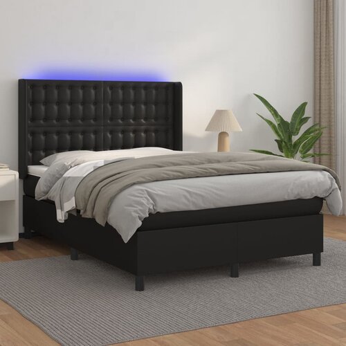  box spring s madracem LED crni 140x200cm od umjetne kože Cijene