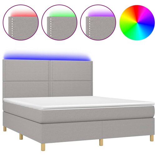 vidaXL Box spring postelja z vzmetnico LED sv. siva 160x200 cm blago, (20929591) Cene