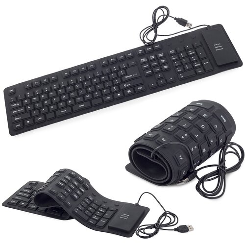  Tanka vodootporna USB silikonska tipkovnica - sklopiva crna Slike
