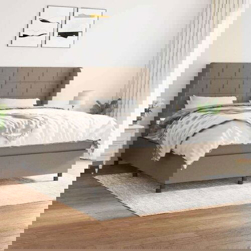  Box spring postelja z vzmetnico taupe 160x200 cm blago, (20896574) Slike