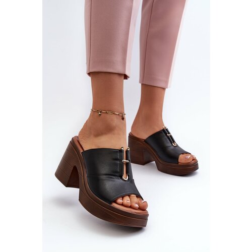 Kesi Women's eco leather slippers with platform and block, black Dafira Cene