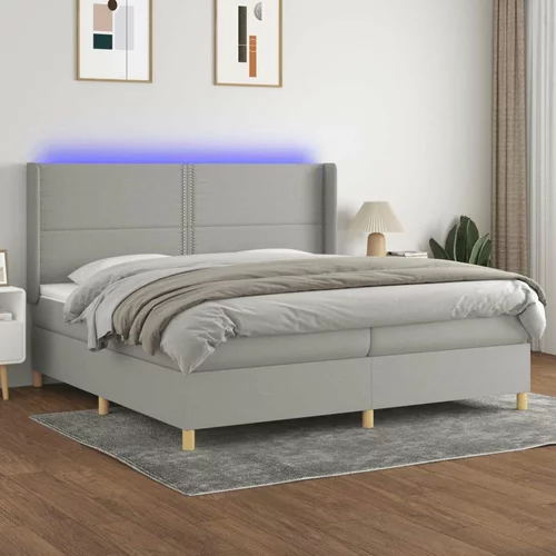  Box spring postelja z vzmetnico LED sv. siva 200x200 cm blago, (20723338)