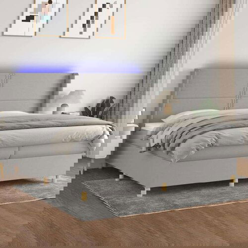  Box spring s madracem LED svjetlosivi 200x200 cm tkanina Slike