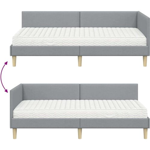  Kutni krevetni okvir s madracem 2 pcs Svijetlo siva tkanina Slike
