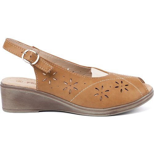 Shelvt Caramel openwork wedge sandals Cene
