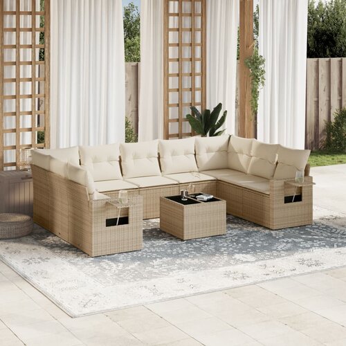 vidaXL 10-dijelni set vrtnih sofa s jastucima bež od poliratana Cijene