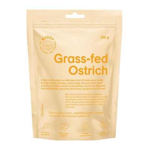 Buddy poslastica za pse semi moist snack ostrich with blackberries 200g Slike