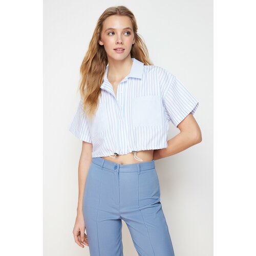 Trendyol Blue Striped End Elastic Stopper Woven Shirt Slike
