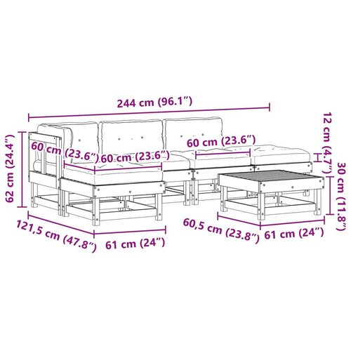  Set lounge namje&amp;scaron;taja za vrt 6 pcs Vosak Smeđa Masivna borovina - Vosak smeđa bor Slike