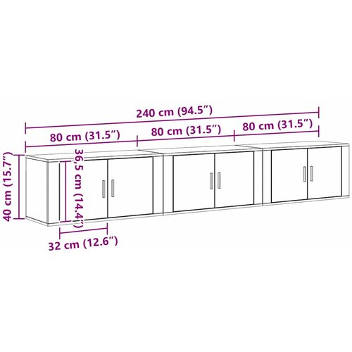  Zidni TV ormar set Zidne 3 pcs Crni hrast 80 x 34,5 x 40 cm Slike