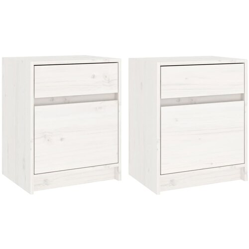  Noćni ormarići 2 kom bijeli 40 x 31 x 50 cm od masivne borovine Slike