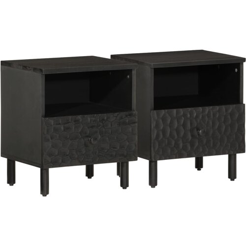  Noćni ormarići 2 kom crni 40x33x46 cm od masivnog drva manga Slike