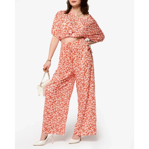 Resti Orange women's pleated set with black flowers - Clothing Cene