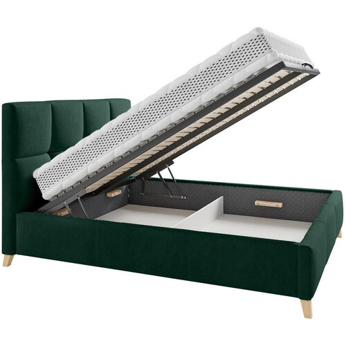 CARRYHOME OBLAZINJENA POSTELJA 140 cm x 220 cm , tekstil temno zelena Slike